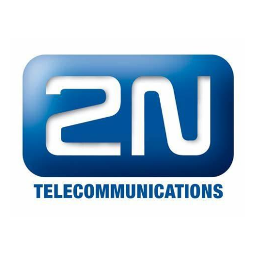 A blue and white logo of 2 n telecommunications.