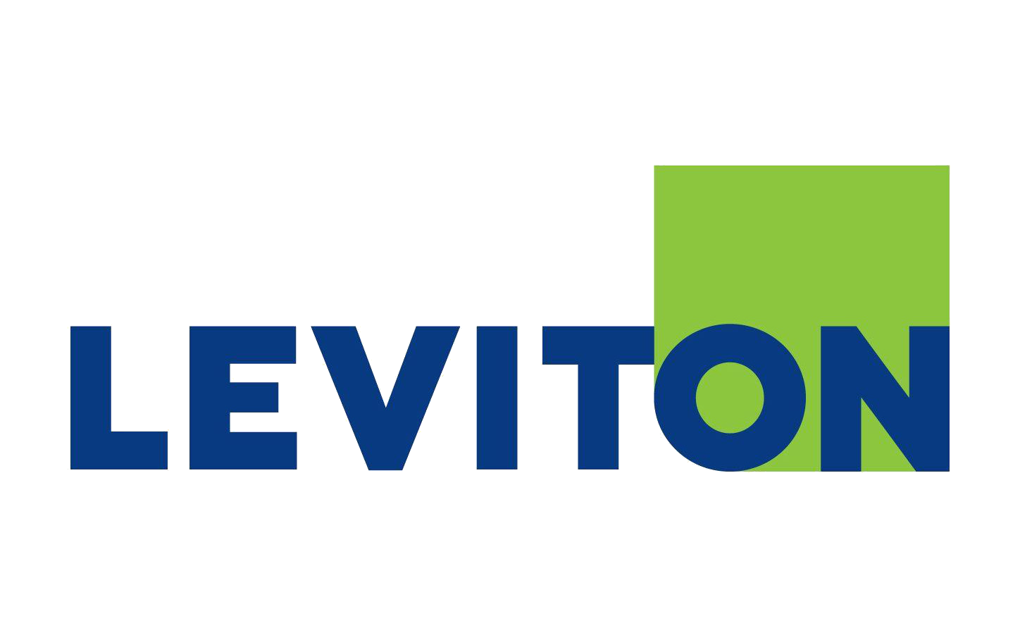 A black background with the word leviton in blue and green.
